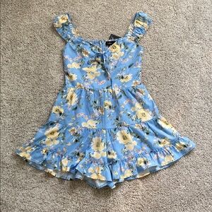 Lulus • Fit to Frill Light Blue Floral Print Tiered Romper